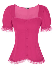 Sweetheart Neck Puff Short Sleeve Lace Up Gothic Blouse