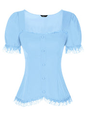 Sweetheart Neck Puff Short Sleeve Lace Up Gothic Blouse