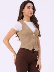 Denim Jakcet Sleeveless V Neck Button Down Casual Jean Waistcoat Vest