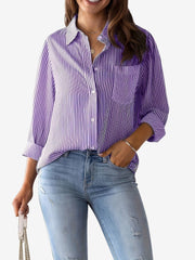 Classic Vertical Stripes Long Sleeves Buttoned Down Office Blouse