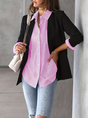 Classic Vertical Stripes Long Sleeves Buttoned Down Office Blouse
