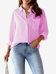 Classic Vertical Stripes Long Sleeves Buttoned Down Office Blouse