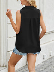 Solid Color Lapel Button Down Chiffon Top