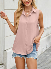 Solid Color Lapel Button Down Chiffon Top