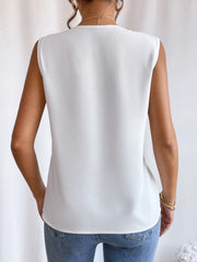 Elegant A-Line Silhouette Pleated V Neck Sleeveless Solid Color Top