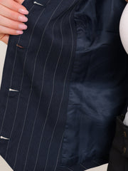 Striped V Neck Sleeveless Button Down Pocketed Fully Lined Waistcoat Vest