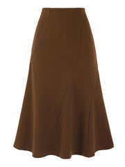 Solid Color Business Casual Midi High Waisted Flared Skirt