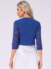 3/4 Sleeve Floral Lace Open Front Office Bolero Shrug