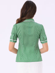 Polka Dot Peter Pan Collar Bow Tie Neck Puff Sleeve Vintage Shirt