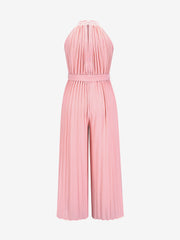 Halter Neck Sleeveless Pleated Wide Leg Jumpsuits