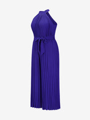 Halter Neck Sleeveless Pleated Wide Leg Jumpsuits