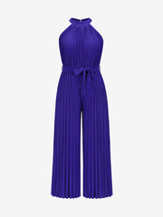 Halter Neck Sleeveless Pleated Wide Leg Jumpsuits