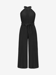 Halter Neck Sleeveless Pleated Wide Leg Jumpsuits