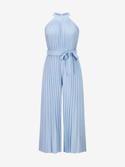 Halter Neck Sleeveless Pleated Wide Leg Jumpsuits