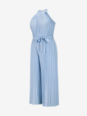 Halter Neck Sleeveless Pleated Wide Leg Jumpsuits