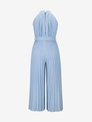 Halter Neck Sleeveless Pleated Wide Leg Jumpsuits