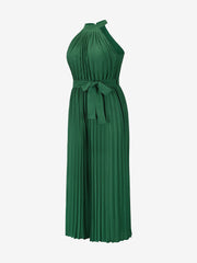 Halter Neck Sleeveless Pleated Wide Leg Jumpsuits