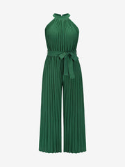 Halter Neck Sleeveless Pleated Wide Leg Jumpsuits