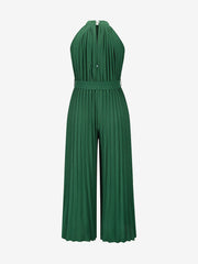Halter Neck Sleeveless Pleated Wide Leg Jumpsuits