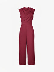 Ruched Mock Neck Sleeveless Solid Color Jumpsuits
