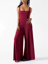 Solid Color Square Neck Sleeveless Wide Leg Jumpsuits