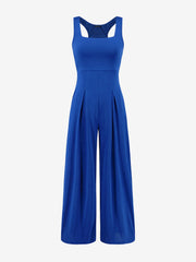 Solid Color Square Neck Sleeveless Wide Leg Jumpsuits