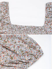 Boho-Chic Square Neck Puff Sleeve Floral Wide Leg Beach Jumpsuits