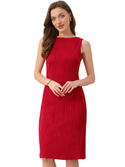 Sleeveless Boat Neck Textured Midi Sheath Dress