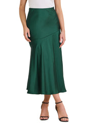 High Waist Flowy Work Satin Solid Color Maxi Skirt
