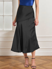 High Waist Flowy Work Satin Solid Color Maxi Skirt