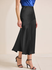 High Waist Flowy Work Satin Solid Color Maxi Skirt