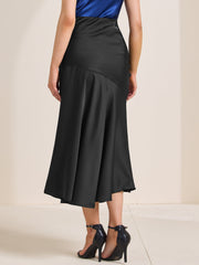 High Waist Flowy Work Satin Solid Color Maxi Skirt