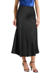 High Waist Flowy Work Satin Solid Color Maxi Skirt