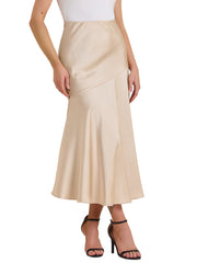 High Waist Flowy Work Satin Solid Color Maxi Skirt