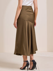 High Waist Flowy Work Satin Solid Color Maxi Skirt