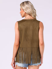 Fringe Open Front 70s Outfits Faux Suede Tassel Vest