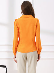 Peter Pan Collar Chiffon Bow Tie Neck Puff Sleeve Button Blouse