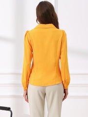 Peter Pan Collar Chiffon Bow Tie Neck Puff Sleeve Button Blouse