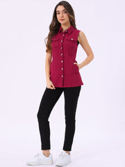 Casual Button Down Waistcoat Sleeveless Mid Long Denim Vest
