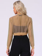 Bomber Long Sleeve Crop Mesh Sheer Zip Up Jackets