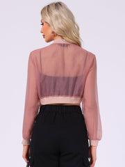 Bomber Long Sleeve Crop Mesh Sheer Zip Up Jackets