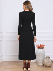 Crew Neck Long Sleeve Pocketed A-Line Sweater Dresses