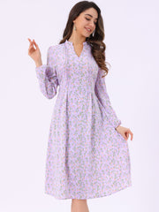 Floral Print Long Sleeve Spring Flowy Midi Boho Dress