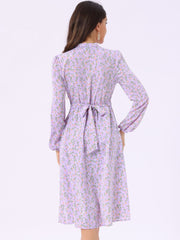 Floral Print Long Sleeve Spring Flowy Midi Boho Dress