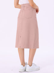 Casual Denim High Waist Stretchy Midi Pencil Jean Skirt