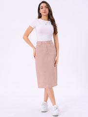 Casual Denim High Waist Stretchy Midi Pencil Jean Skirt