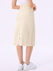 Casual Denim High Waist Stretchy Midi Pencil Jean Skirt