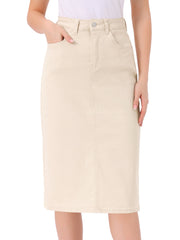 Casual Denim High Waist Stretchy Midi Pencil Jean Skirt