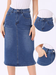 Casual Denim High Waist Stretchy Midi Pencil Jean Skirt