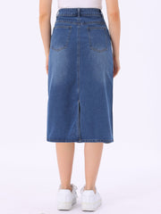 Casual Denim High Waist Stretchy Midi Pencil Jean Skirt